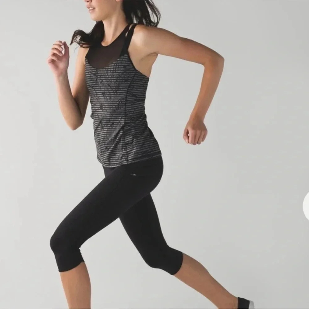 LULULEMON Running In The City Tank High Neck Stripe Play Slate Black Women's 6 - Picture 14 of 14